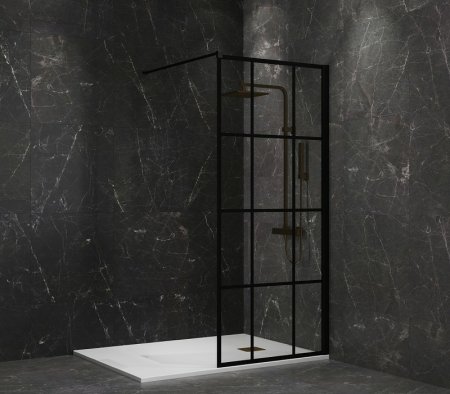 Душевая перегородка Paini 90 Walk-In 90G профиль Черный матовый стекло прозрачное с рисунком 