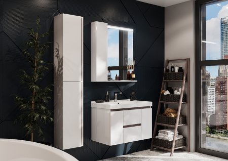 Шкаф пенал Aquaton Рене 31 1A222003NRC80 подвесной Белый Грецкий орех 