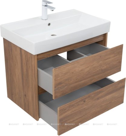 Тумба с раковиной Aquanet Nova Lite 75 дуб шоколадный (2 ящика) 