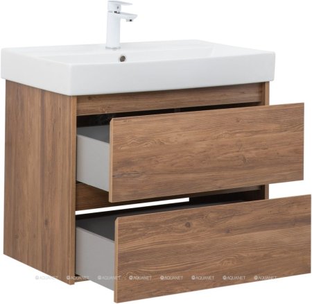 Тумба с раковиной Aquanet Nova Lite 75 дуб шоколадный (2 ящика) 