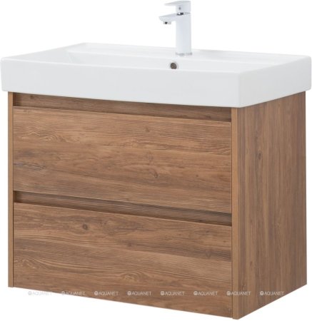 Тумба с раковиной Aquanet Nova Lite 75 дуб шоколадный (2 ящика) 
