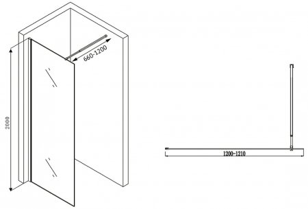 Душевая перегородка Abber Immer Offen 120 AG61120B8 профиль Черный стекло прозрачное 