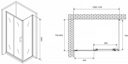 Душевой уголок Abber Schwarzer Diamant 110x80 AG301105-S805 профиль Хром стекло прозрачное 