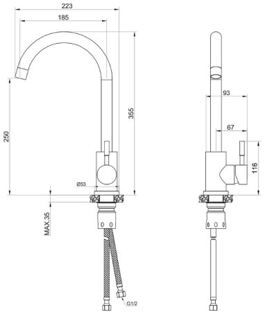 Смеситель для кухни Olive's Balear 13435-1BLGM Оружейная сталь 