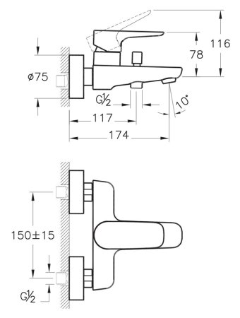 Смеситель VitrA X-Line A42324EXP для ванны с душем 