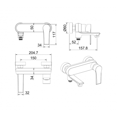 Смеситель для ванной Felice 3040 B Белый / Хром 