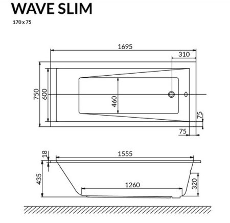 Акриловая ванна Excellent Wave Slim 170х75 см 