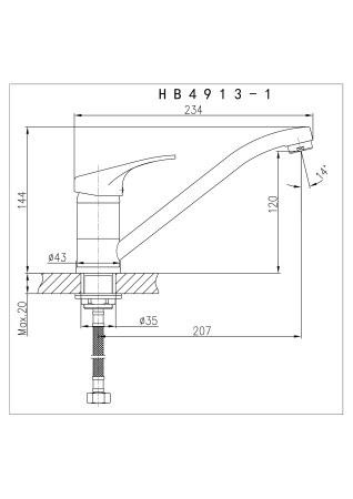 Смеситель однорычажный для кухни HAIBA HB4913 хром 