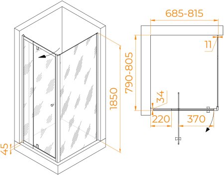 Душевой уголок RGW PA-44B (PA-02B + Z-050-1B) 700x800 