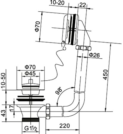 Слив-перелив BelBagno BB-OVF-02-CRM с пробкой на цепочке Хром 
