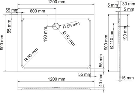 Поддон для душа WasserKRAFT Berkel 48T07 120x90 см 
