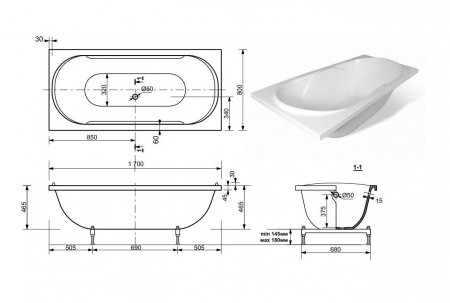 Ванна из литьевого мрамора Эстет Астра 170 170x80 