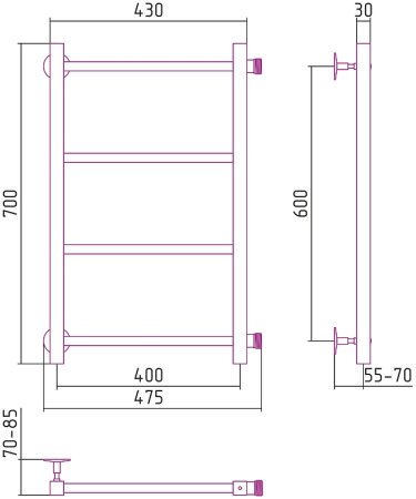 Водяной полотенцесушитель Сунержа Стилье Версия-КБ 600х400 00630-6040 Хром 