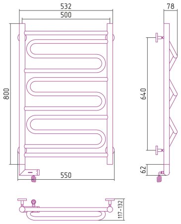 Полотенцесушитель электрический Сунержа Элегия 2.0 80х50 R 