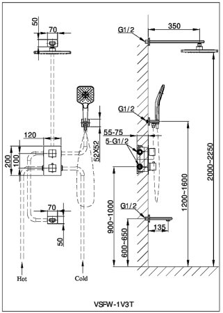 Душевая система Vincea Next VSFW-1N3TCH с термостатом Хром 