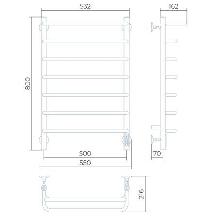 Полотенцесушитель электрический Larusso Стандарт КС П7 50х80 9005 с полкой 