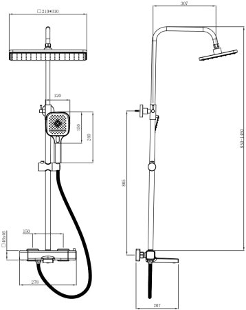 Душевая система ESKO с термостатом Black (STT3054Black) 
