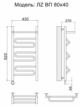 Полотенцесушитель электрический Ника Curve ЛZ/ВП 80х40 левый тэн 