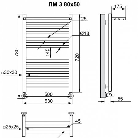 Полотенцесушитель водяной Ника Modern ЛМ-3 80/50 белый матовый, с вентилями 