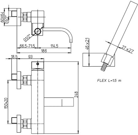 Смеситель для ванны Paini Dax-R 84CR105R2SKM Хром 