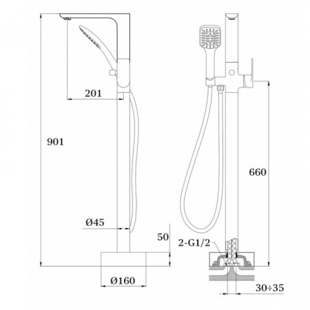 Смеситель для ванны напольный GANZER GZ21081 CHROME 
