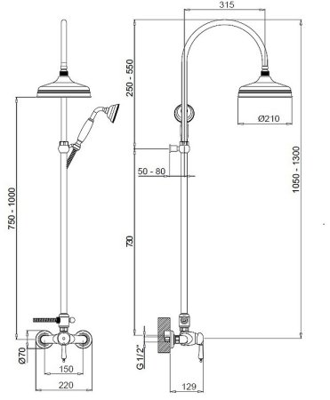Душевая система Margaroli Classica RU1006AA01CR Хром 