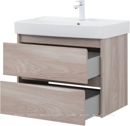 Тумба с раковиной Aquanet Nova Lite 75 орех светлый (2 ящика) 