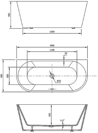Акриловая ванна Vincea 180x80 VBT-421-1800 без гидромассажа 