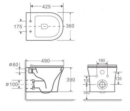 Унитаз подвесной CeramaLux 2619E 
