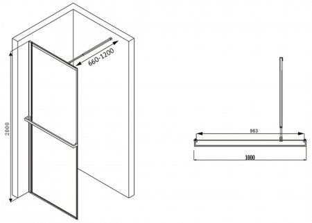 Душевая перегородка Abber Immer Offen 100 AG60100B8 профиль Черный стекло прозрачное 