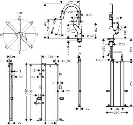 Смеситель Hansgrohe Focus M42 71820000 для кухонной мойки, хром 