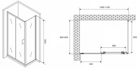 Душевой уголок Abber Schwarzer Diamant 110x90 AG301105-S905 профиль Хром стекло прозрачное 