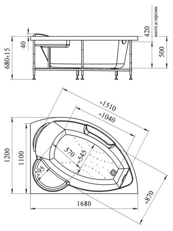 Акриловая ванна Радомир Алари с экраном, правая 