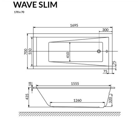 Акриловая ванна Excellent Wave Slim 170х70 см 