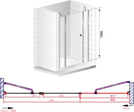 Душевая дверь в нишу Cezares Elena B13 90/60/30 C Cr 