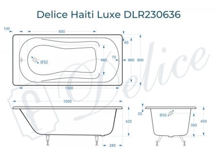 Ванна чугунная Delice Haiti Luxe 150х80 DLR230636 