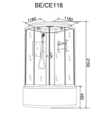 Душевая кабина Parly Classic CN118 118 см, высокий поддон 