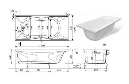 Ванна из литьевого мрамора Эстет Бета 170 170x80 