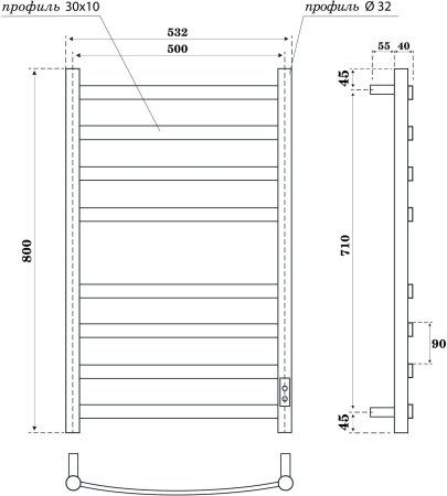 Полотенцесушитель электрический APEXTERMO Umbra UM00185WM 800x500, белый матовый 