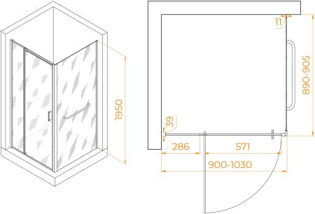 Душевой уголок RGW PA-078-1B (RGW PA-008B + Z-060-2B) 900x900 