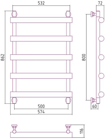 Водяной полотенцесушитель Сунержа Атлант 800х500 31-0226-8050 Черный матовый 