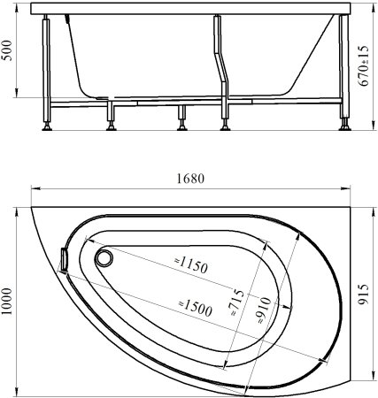 Акриловая ванна Радомир (Vannesa) Бергамо 168х100 (правосторонняя)(2-01-0-2-1-215) 