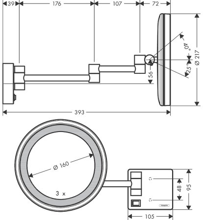 Косметическое зеркало Hansgrohe AddStoris 41790000 с подсветкой с увеличением Хром 