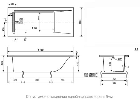 Ванна из искусственного камня Delice Diapason 180x80 DLR_330009 без антискользящего покрытия 