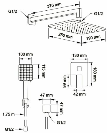 Душевая система Swedbe Platta 5555B Черная матовая 