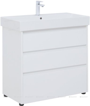 Тумба с раковиной Aquanet Nova Lite 85 белый глянец (3 ящика) 