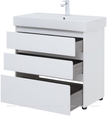 Тумба с раковиной Aquanet Nova Lite 85 белый глянец (3 ящика) 
