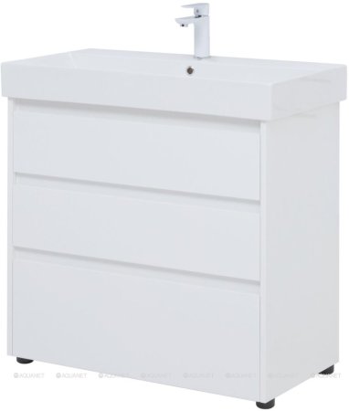Тумба с раковиной Aquanet Nova Lite 85 белый глянец (3 ящика) 