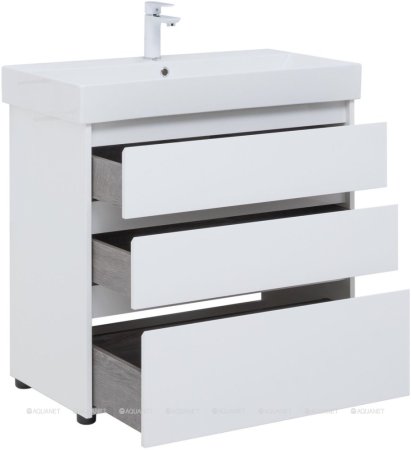 Тумба с раковиной Aquanet Nova Lite 85 белый глянец (3 ящика) 