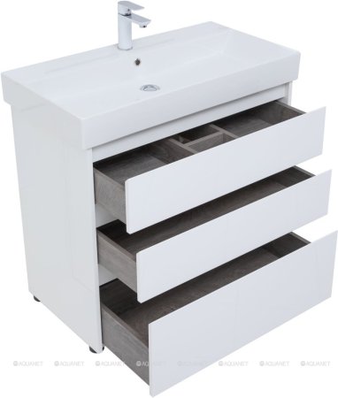 Тумба с раковиной Aquanet Nova Lite 85 белый глянец (3 ящика) 